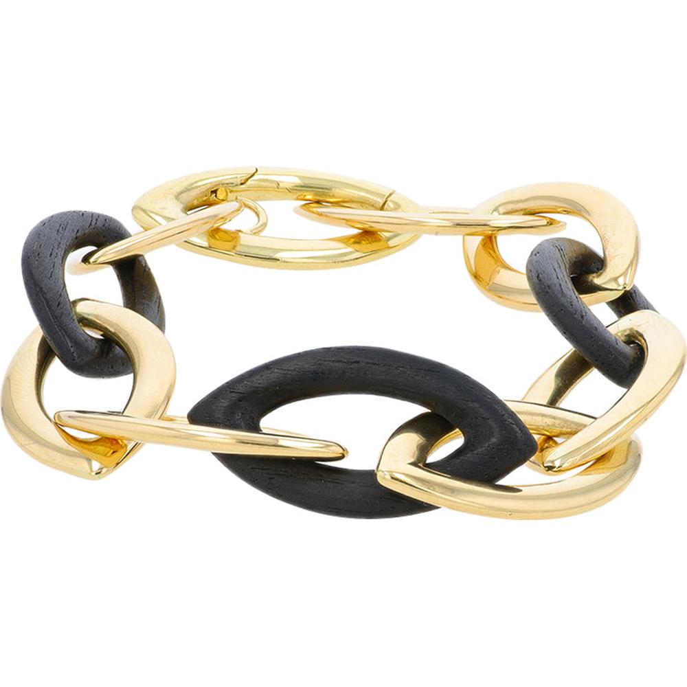 18K Yellow Gold 7.5 - Inch Fancy Link Bracelet with Black Accents - 19.50 Gram Total Gold Weight