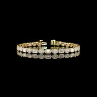 18K Yellow Gold 7.52 Carat East-West Tennis Bracelet with Alternating Emerald and Oval Cut Lab Diamonds in Bezel Settings - Covaloro Fine Jewelry