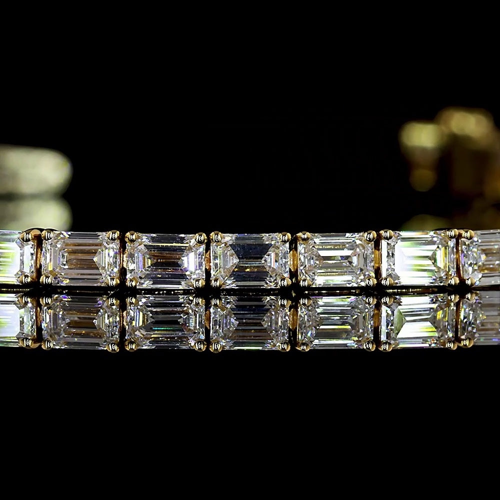 18K Yellow Gold 7-Inch Tennis Bracelet with East-West Prong Set Emerald Cut Lab Diamonds - E-F VS Clarity - 5.00 Total Carat Weight - Covaloro Fine Jewelry