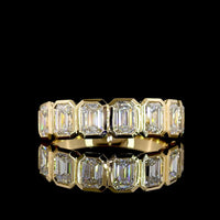 18K Yellow Gold 7-Stone Eternity Band with Bezel Set Emerald Cut Lab Diamonds - 1.97 Carat Total Weight, E-F VS1 - Covaloro Fine Jewelry