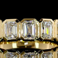 18K Yellow Gold 7-Stone Eternity Band with Bezel Set Emerald Cut Lab Diamonds - 1.97 Carat Total Weight, E-F VS1 - Covaloro Fine Jewelry