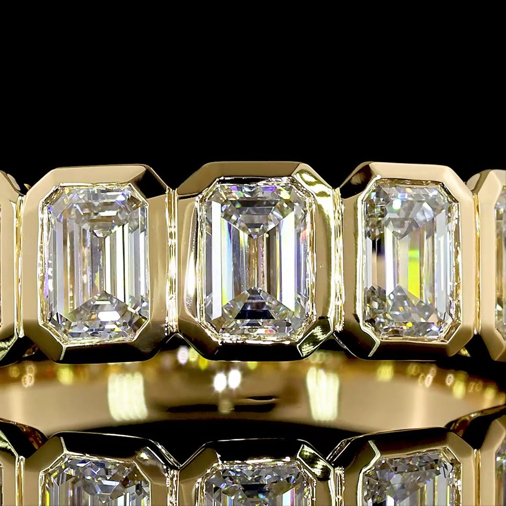 18K Yellow Gold 7-Stone Eternity Band with Bezel Set Emerald Cut Lab Diamonds - 1.97 Carat Total Weight, E-F VS1 - Covaloro Fine Jewelry