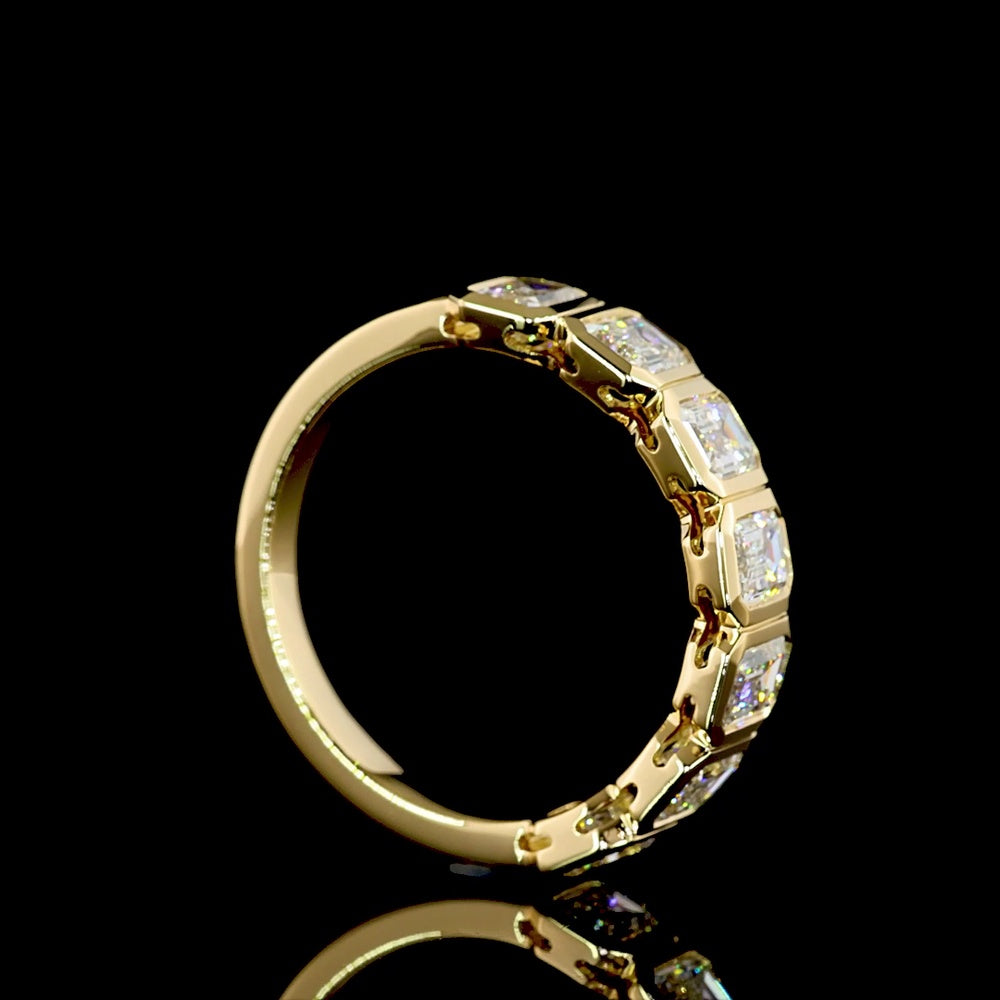 18K Yellow Gold 7-Stone Eternity Band with Bezel Set Emerald Cut Lab Diamonds - 1.97 Carat Total Weight, E-F VS1 - Covaloro Fine Jewelry