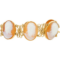 18K Yellow Gold 8" Vintage Hand - Carved Cameo Bracelet - Circa 1900