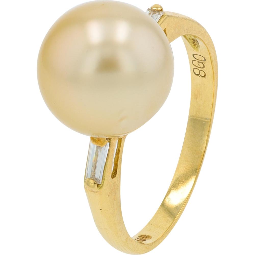 18K Yellow Gold 9.95mm Round Pearl Ring - Timeless Elegant Design