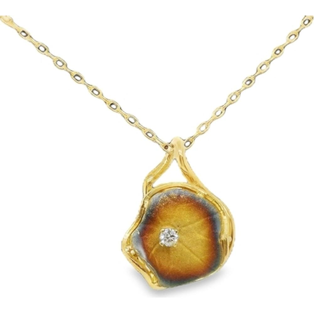 18K Yellow Gold Afarin Pendant Necklace with Round Agate and Diamond Accent