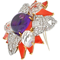 18K Yellow Gold Amethyst and Coral Star Brooch with Diamonds - David Webb Masterpiece