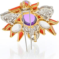 18K Yellow Gold Amethyst and Coral Star Brooch with Diamonds - David Webb Masterpiece