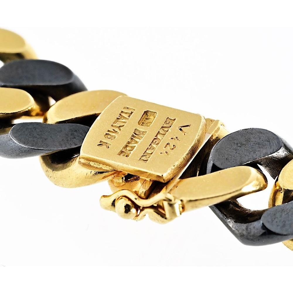 18K Yellow Gold & Blackened Silver 34-Inch Curb Link Necklace Signed Bvlgari