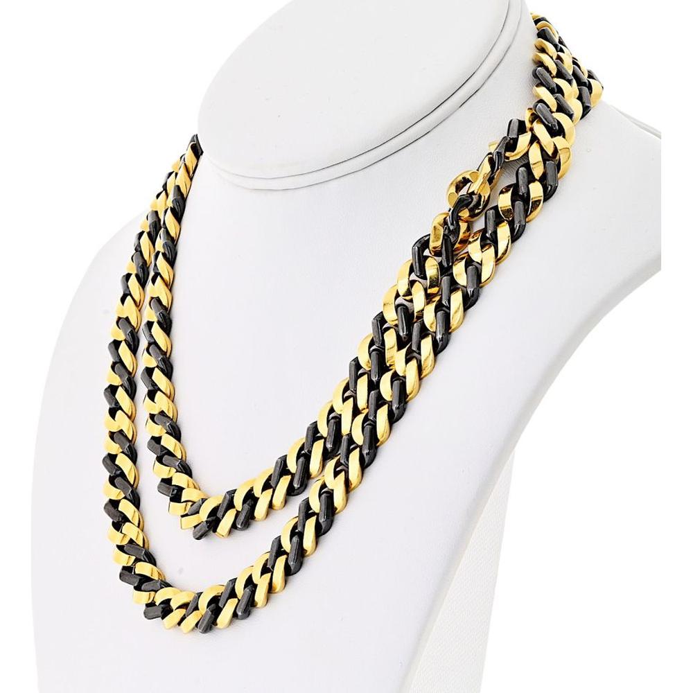 18K Yellow Gold & Blackened Silver 34-Inch Curb Link Necklace Signed Bvlgari