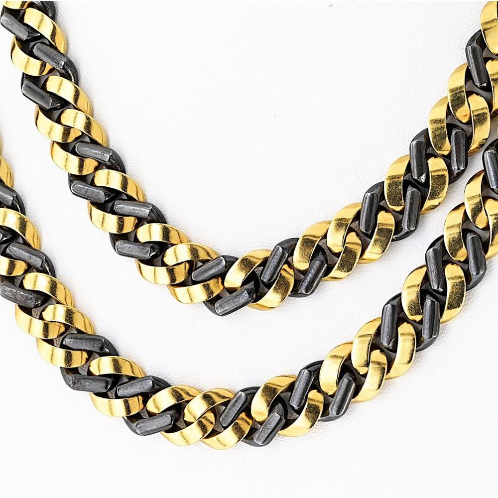 18K Yellow Gold & Blackened Silver 34-Inch Curb Link Necklace Signed Bvlgari