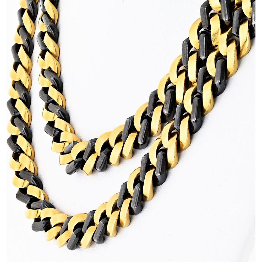 18K Yellow Gold & Blackened Silver 34-Inch Curb Link Necklace Signed Bvlgari