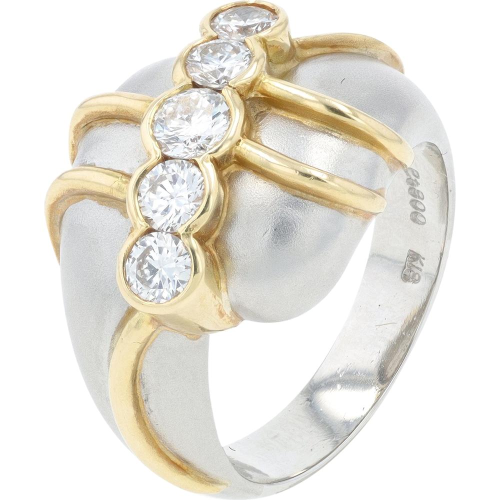 18K Yellow Gold & Platinum 0.63 Carat Round Diamond Ring with Five - Stone Design