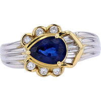 18K Yellow Gold & Platinum 1.21 Carat Pear - Shaped Sapphire Ring with 0.25 Carat Diamond Accents