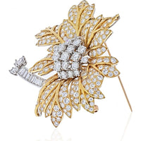18K Yellow Gold and Platinum 25 Carat Diamond Flower Brooch