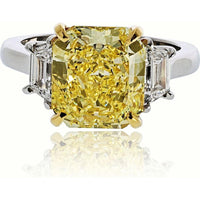 18K Yellow Gold & Platinum 3-Stone Ring with Fancy Yellow Diamond - 5.04 Carats Total Diamond Weight