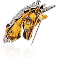 18K Yellow Gold and Platinum David Webb Unicorn Brooch with Ruby and Diamond Accents - 1965