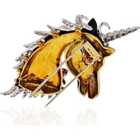 18K Yellow Gold and Platinum David Webb Unicorn Brooch with Ruby and Diamond Accents - 1965