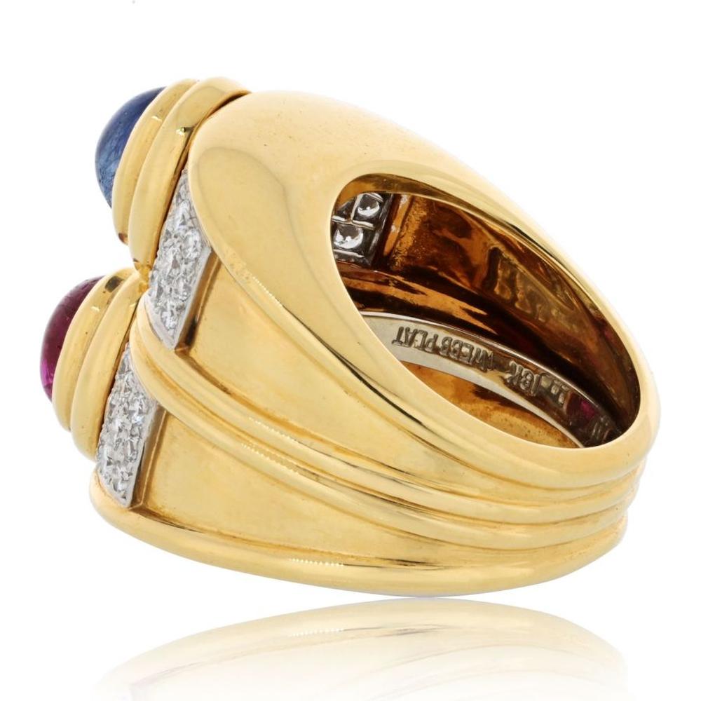 18K Yellow Gold and Platinum Diamond, Sapphire, and Ruby Garden Ring
