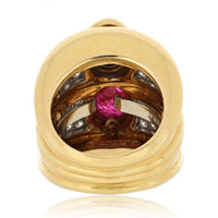 18K Yellow Gold and Platinum Diamond, Sapphire, and Ruby Garden Ring