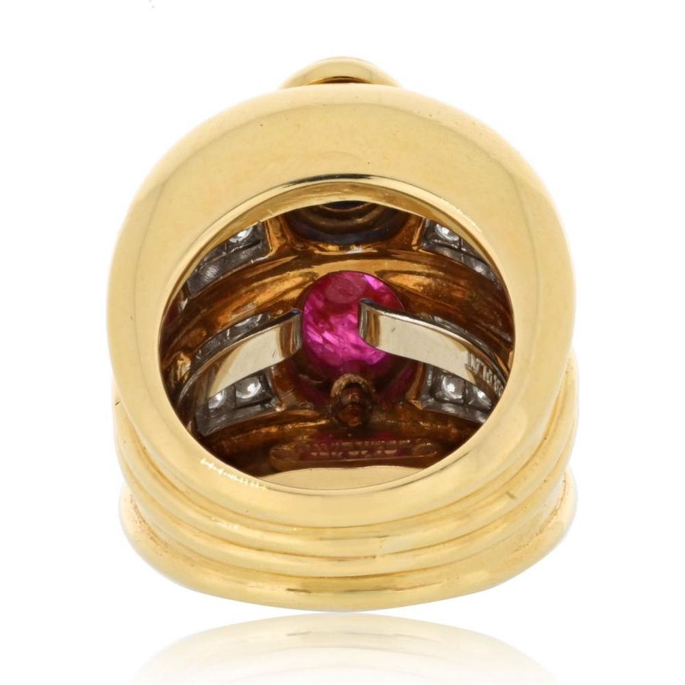 18K Yellow Gold and Platinum Diamond, Sapphire, and Ruby Garden Ring