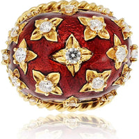 18K Yellow Gold & Platinum Dome Ring with Red Enamel and 1.98 Carats Diamond Accents by David Webb