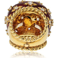 18K Yellow Gold & Platinum Dome Ring with Red Enamel and 1.98 Carats Diamond Accents by David Webb