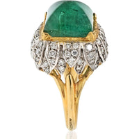 18K Yellow Gold & Platinum Emerald Sugarloaf Ring - David Webb Estate Jewelry