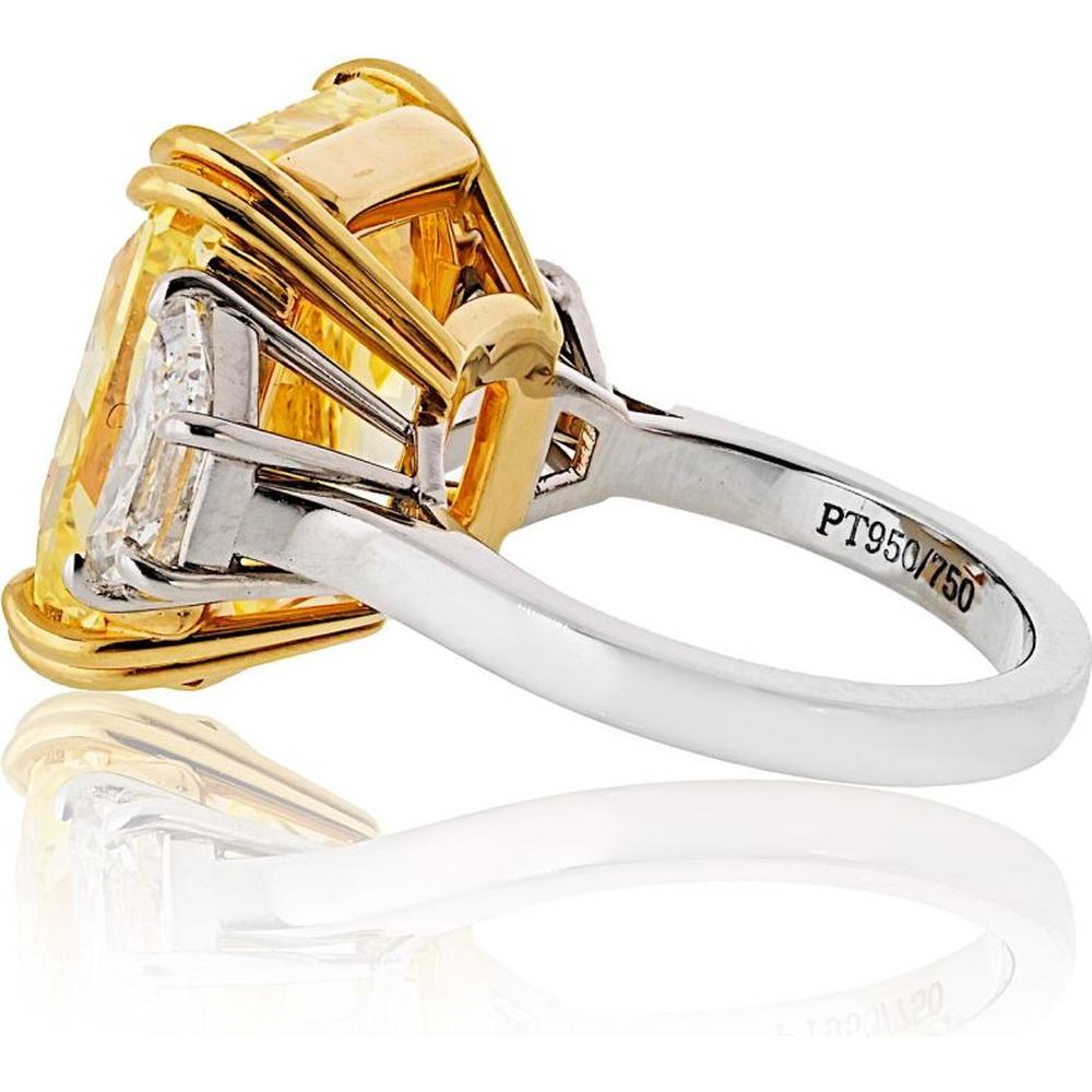 18K Yellow Gold and Platinum Fancy Yellow Diamond Ring with 18.28 Carats Total Diamond Weight