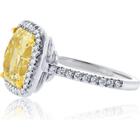 18K Yellow Gold and Platinum Fancy Yellow Diamond Ring with Round Brilliant Diamond Halo - 5.28 Carats Total Diamond Weight