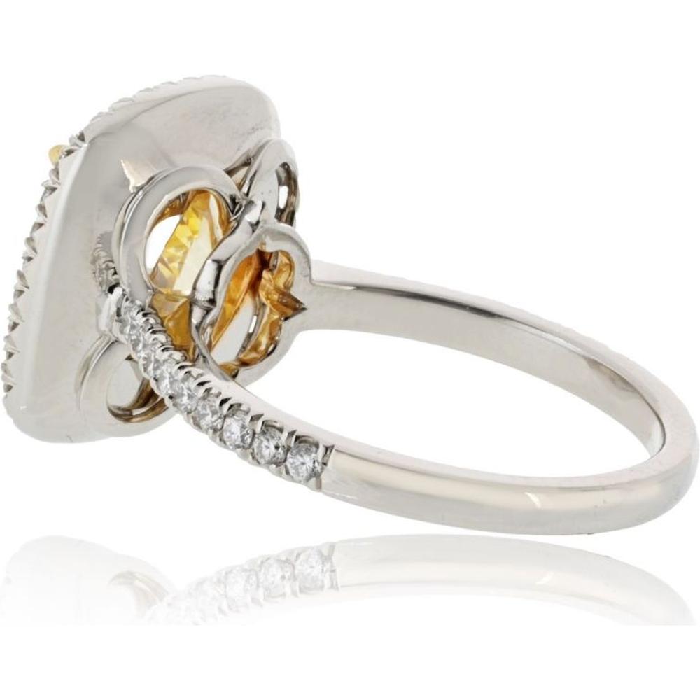 18K Yellow Gold and Platinum Fancy Yellow Diamond Ring with Round Brilliant Diamond Halo - 5.28 Carats Total Diamond Weight