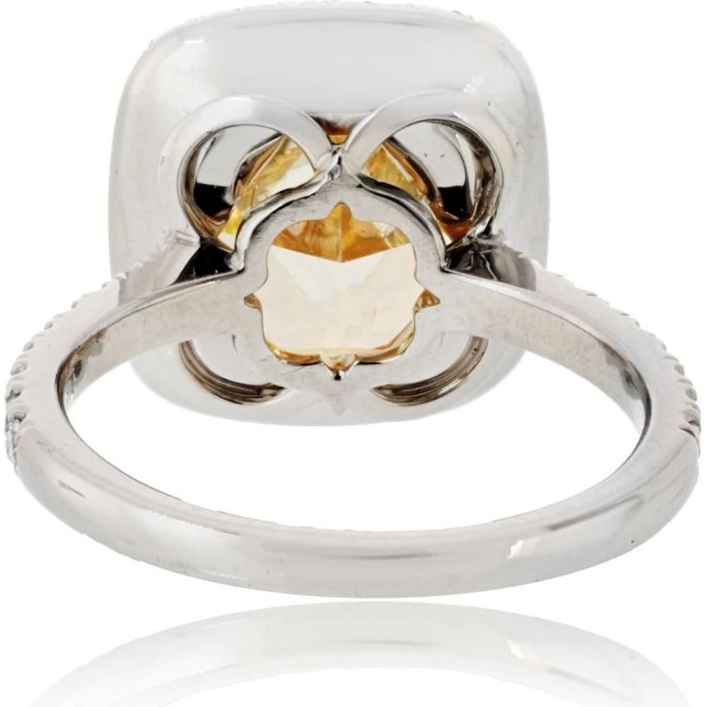 18K Yellow Gold and Platinum Fancy Yellow Diamond Ring with Round Brilliant Diamond Halo - 5.28 Carats Total Diamond Weight