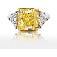 18K Yellow Gold and Platinum Fancy Yellow Diamond Ring with Trilliant Side Stones - 5.81 Carats Total Diamond Weight