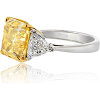 18K Yellow Gold and Platinum Fancy Yellow Diamond Ring with Trilliant Side Stones - 5.81 Carats Total Diamond Weight