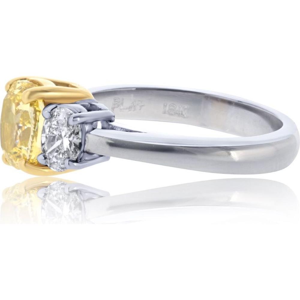 18K Yellow Gold & Platinum Fancy Yellow Oval Diamond Ring with White Diamond Accents - 1.3 Carats Total Diamond Weight
