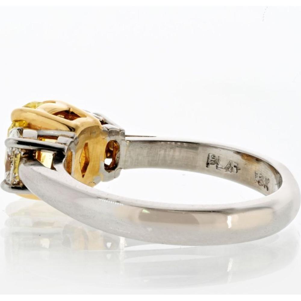 18K Yellow Gold & Platinum Fancy Yellow Oval Diamond Ring with White Diamond Accents - 1.3 Carats Total Diamond Weight