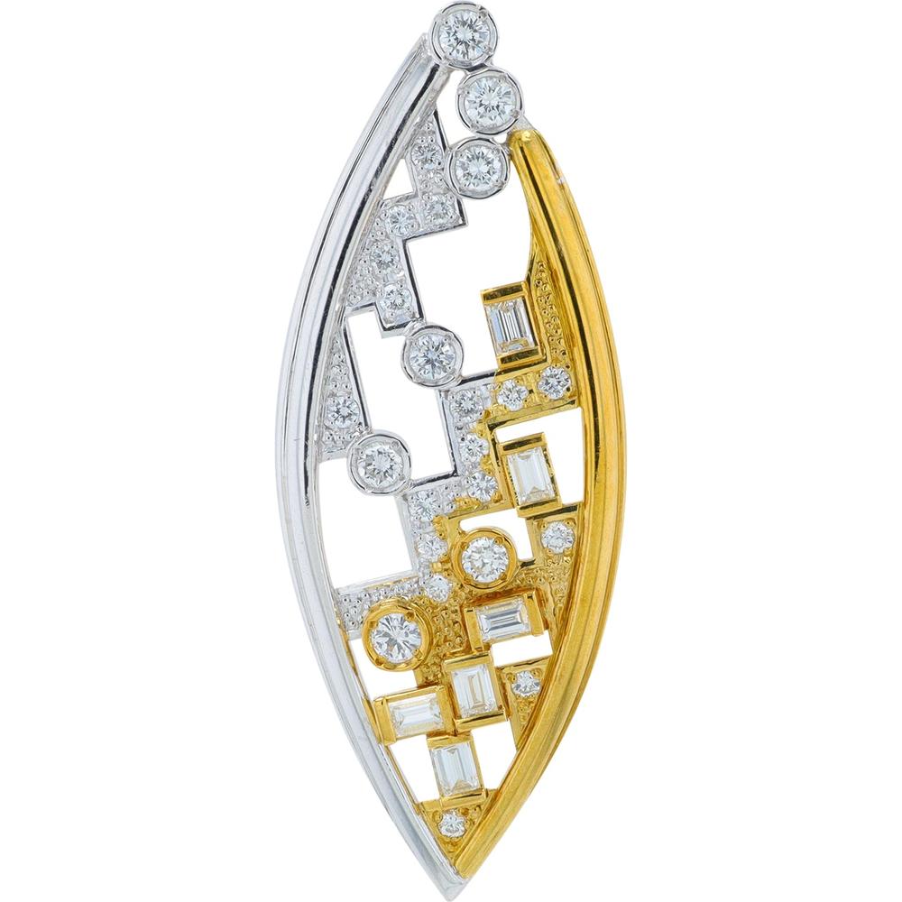 18K Yellow Gold and Platinum Geometric Diamond Pendant - 1.34 Carat Total Diamond Weight