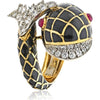 18K Yellow Gold and Platinum Koi Fish Enamel Ring with Ruby Eyes - Statement Piece