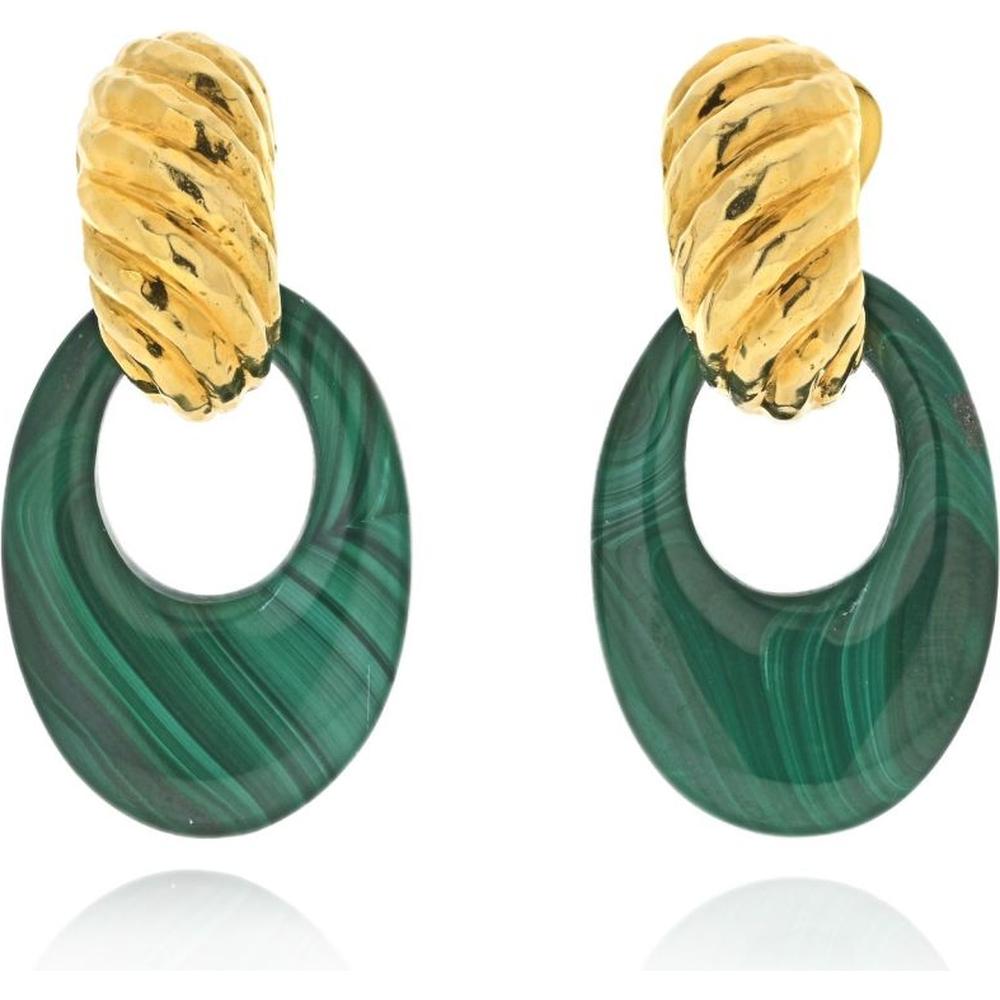 18K Yellow Gold & Platinum Malachite Door Knocker Earrings by David Webb - Bold Statement Drop Earrings