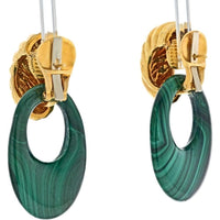 18K Yellow Gold & Platinum Malachite Door Knocker Earrings by David Webb - Bold Statement Drop Earrings
