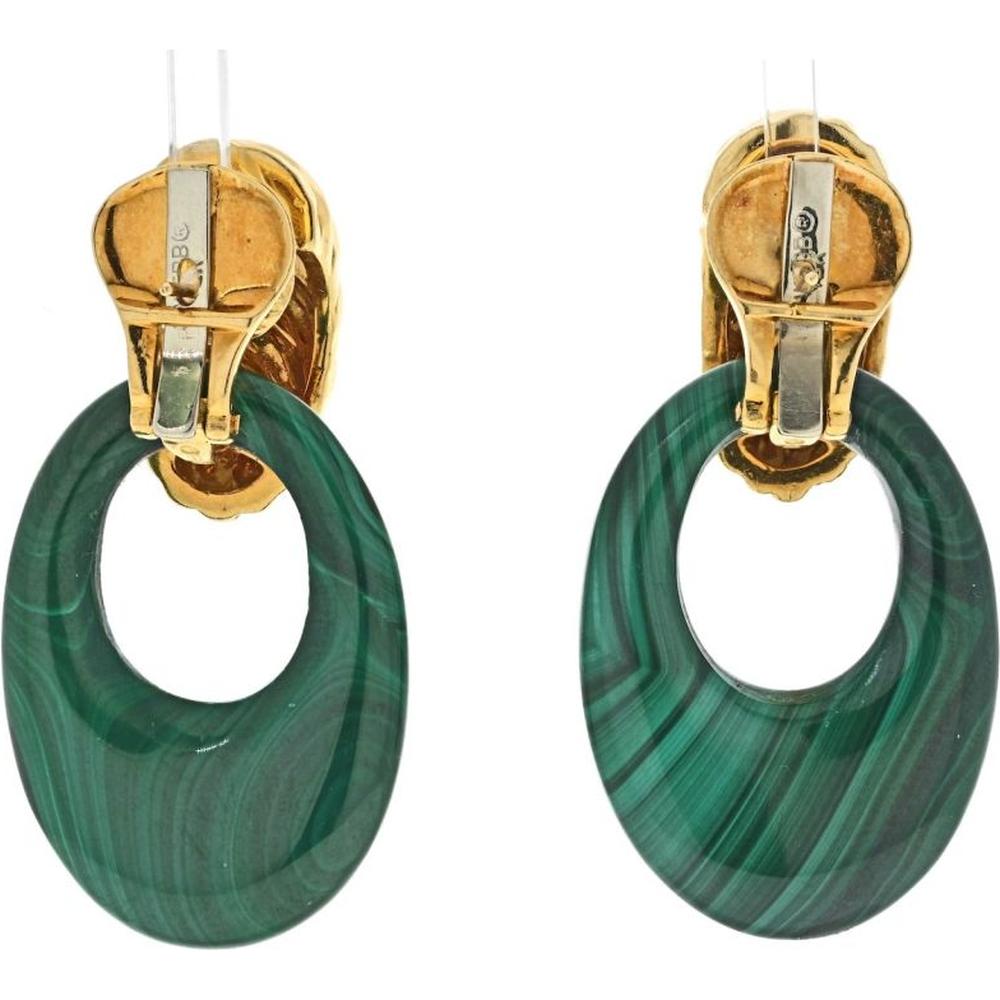 18K Yellow Gold & Platinum Malachite Door Knocker Earrings by David Webb - Bold Statement Drop Earrings