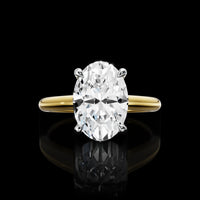 18K Yellow Gold and Platinum Oval Cut Hidden Halo Ring with 2.50 Carat E VVS2 Lab Diamond Center and 0.12 Carat Brilliant Cut Lab Diamond Halo - IGI Certified - Covaloro Fine Jewelry