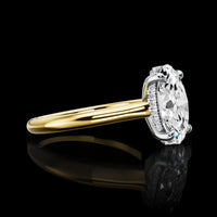 18K Yellow Gold and Platinum Oval Cut Hidden Halo Ring with 2.50 Carat E VVS2 Lab Diamond Center and 0.12 Carat Brilliant Cut Lab Diamond Halo - IGI Certified - Covaloro Fine Jewelry