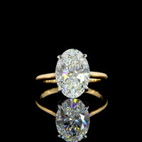 18K Yellow Gold & Platinum Oval Cut Lab Diamond Hidden Halo Ring - 3.69 Carat Total Diamond Weight (3.54 Carat Center E VVS2) - Covaloro Fine Jewelry