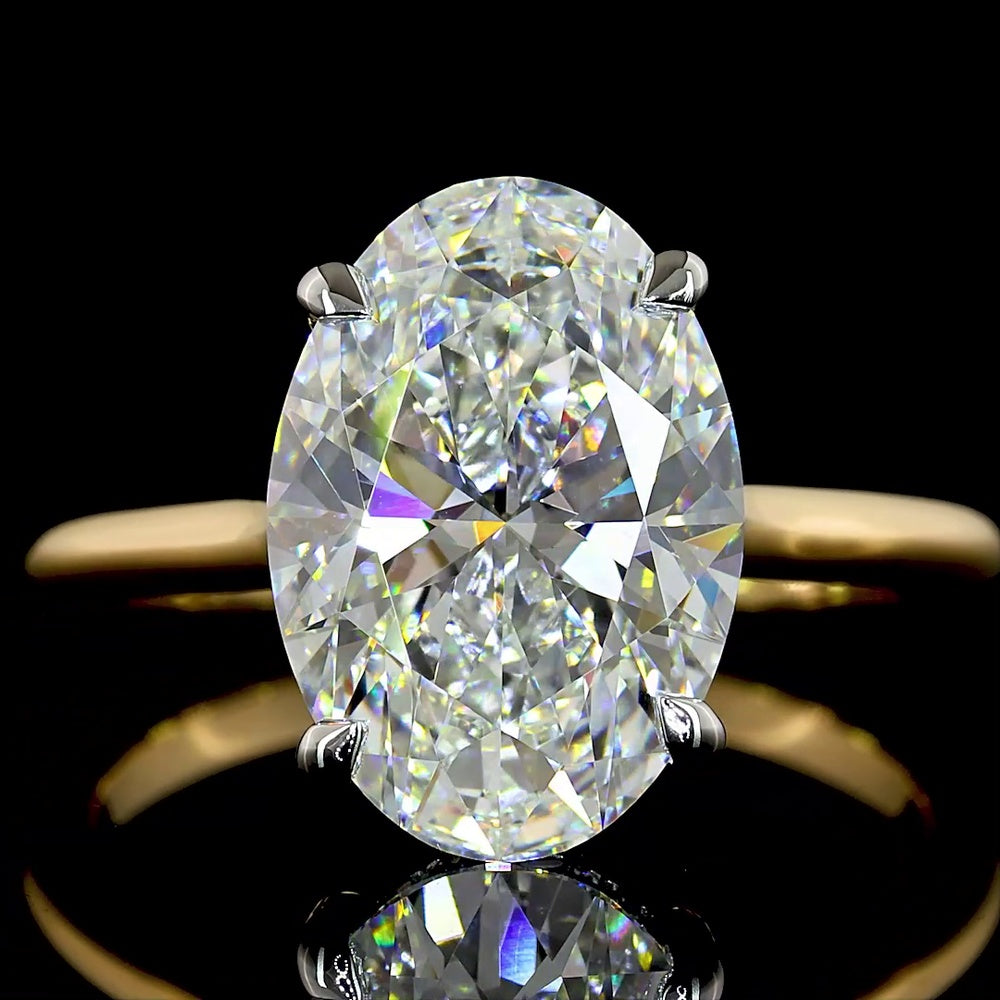 18K Yellow Gold & Platinum Oval Cut Lab Diamond Hidden Halo Ring - 3.69 Carat Total Diamond Weight (3.54 Carat Center E VVS2) - Covaloro Fine Jewelry