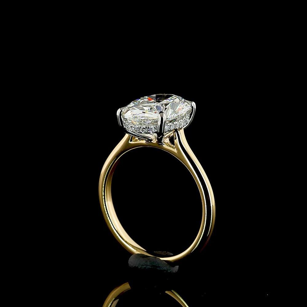 18K Yellow Gold & Platinum Oval Cut Lab Diamond Hidden Halo Ring - 3.69 Carat Total Diamond Weight (3.54 Carat Center E VVS2) - Covaloro Fine Jewelry