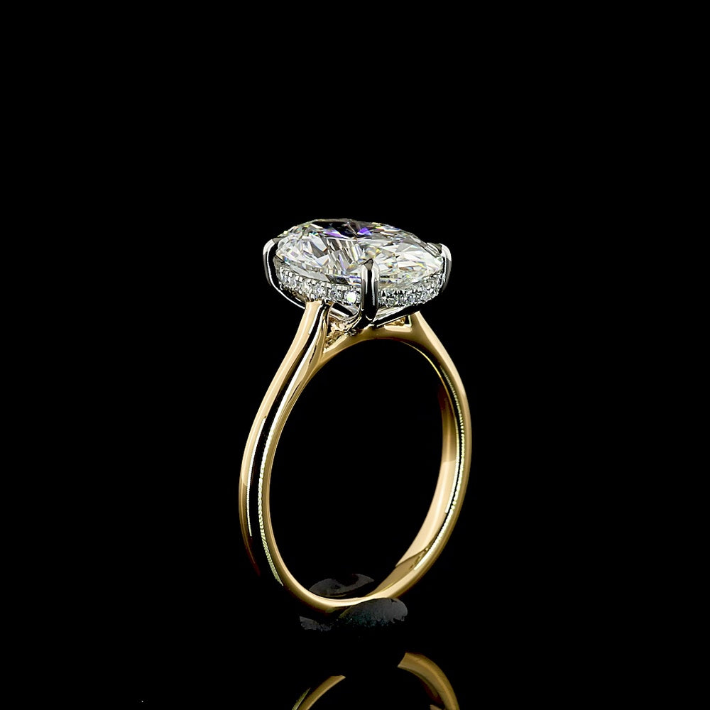 18K Yellow Gold & Platinum Oval Cut Lab Diamond Hidden Halo Ring - 3.69 Carat Total Diamond Weight (3.54 Carat Center E VVS2) - Covaloro Fine Jewelry