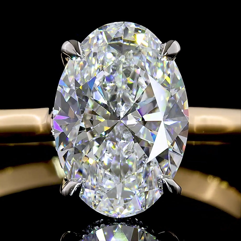 18K Yellow Gold and Platinum Oval Hidden Halo Lab Diamond Ring - 2.10 Carat Total Diamond Weight with 2.02 Carat D VVS2 Center Stone and IGI Certification - Covaloro Fine Jewelry