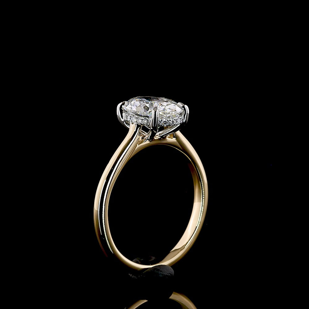 18K Yellow Gold and Platinum Oval Hidden Halo Lab Diamond Ring - 2.10 Carat Total Diamond Weight with 2.02 Carat D VVS2 Center Stone and IGI Certification - Covaloro Fine Jewelry