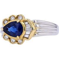 18K Yellow Gold and Platinum Pear-Shaped Sapphire Ring with Diamond Accents - 1.21 Carat Total Sapphire Weight